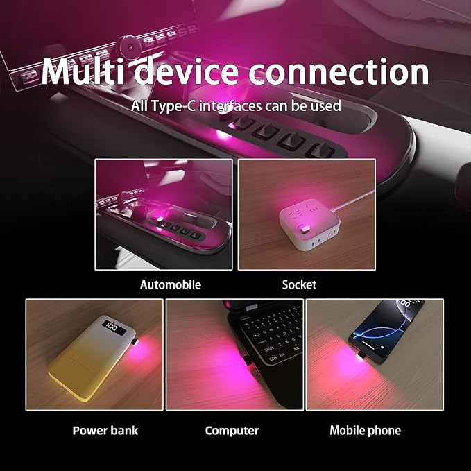 Type-C Adapters Atmosphere Light 4-Pack Universal Plug-in Miniature LED Night Light for Car Interior and Trunk Ambient Lighting Armchair lamp (Pink) - Image 7