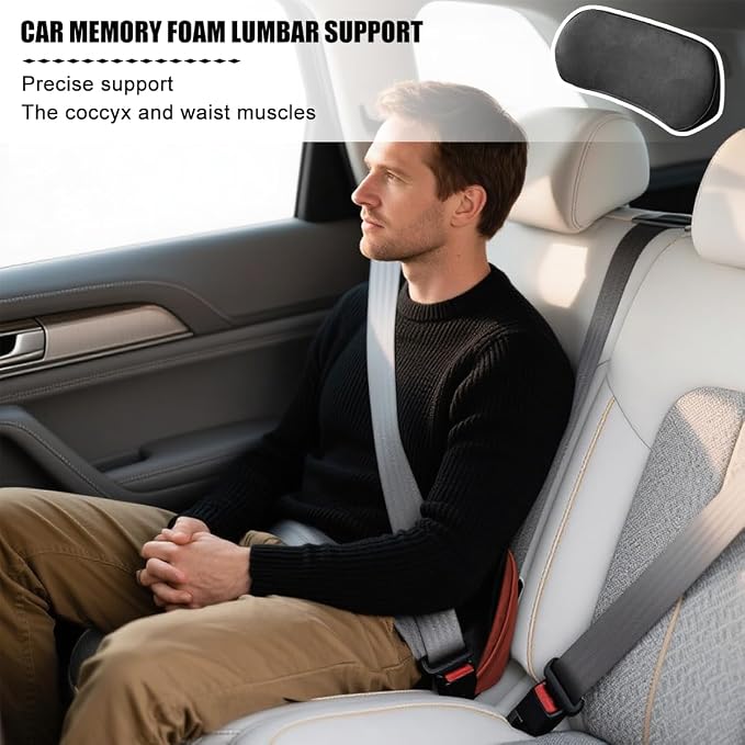 Zpana Car Lumbar Support Pillow, Memory Foam Back Cushion, Black | Memory Foam Lumbar Support Pillow, Lower Back Pain Relief & Sciatica, Comfortable Driver Seat Pad, Universal Seat Cushion - Image 4
