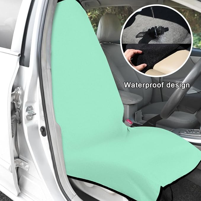 DXNQ 2PCS Car Towel Seat Cover, Waterproof Sweating Non-Slip Premium Soft Towel Carseat Protector, Universal Machine Washable Car Truck SUV Front Seat Cover for Gym Workout Beach Hiking (Mint Green) - Image 5