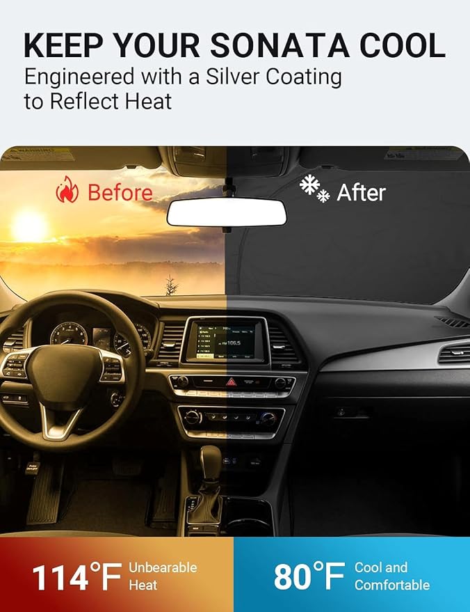 Proadsy Custom Fit Car Windshield Sun Shade for 2015-2019 Hyundai Sonata | 240T Heat Shield, Drops Temp 54°F, Blocks 99% UV, Prevents Dashboard Cracking, Summer Parking & Beach Trips, Easy Twist-Fold - Image 2