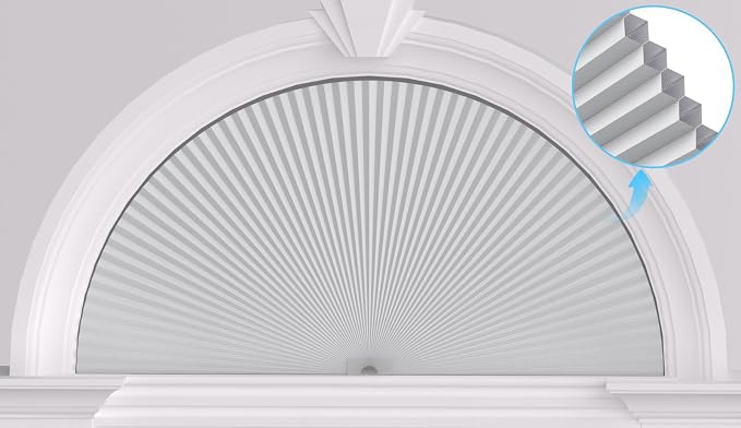 Myshade Arch Window Shades Half Circle Blackout Cellular Shades Cordless No Drill Blinds for Windows Half Moon Honeycomb Fabric No Tools Room Darkening Shades Easy Install (1PCS White 72" W X 36" H) by MYSHADE