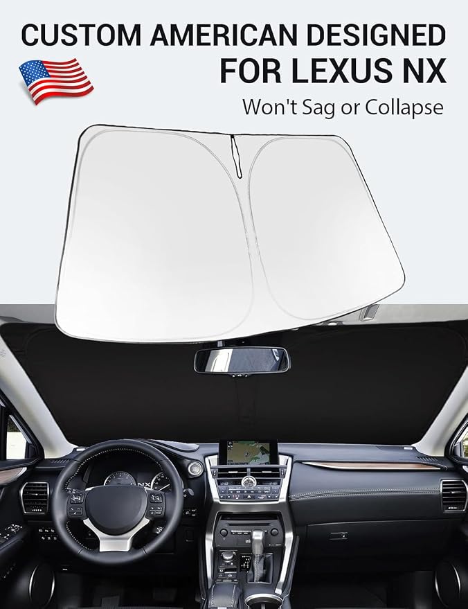 Proadsy Custom Fit 2015-2021 Lexus NX Windshield Sun Shade, Blocks Heat | 240T Heat Shield, Drops Temp 54°F, Blocks 99% UV, Prevents Dashboard Cracking, Summer Parking & Beach Trips, Easy Twist-Fold - Image 2