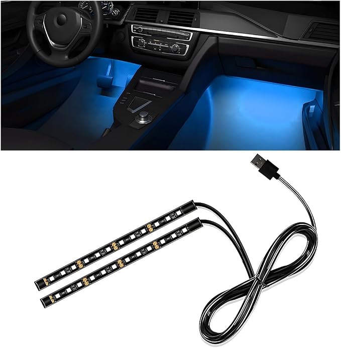 Wevdn Car Interior LED Strip Light, 12V 24 LED Waterproof Neon Ambient Night Light with USB Port, Automotive Atmosphere Decorative Under Dash Lighting Kit, Car Accessories (Ice Blue) by Unknown