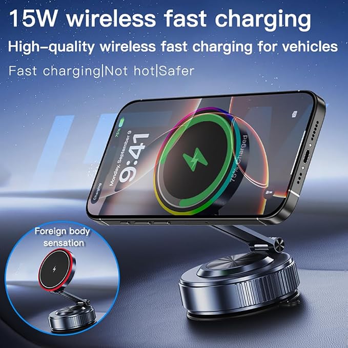 for MagSafe Car Mount Charger,15W Wireless Charge,Phone Holder for Your Car | [120+LBS Strong Suction & 3000gf Magnetic] 360° Adjustable Car Phone Holder for iPhone 17 16 15 14 13 12 Pro Max Air Plus - Image 4