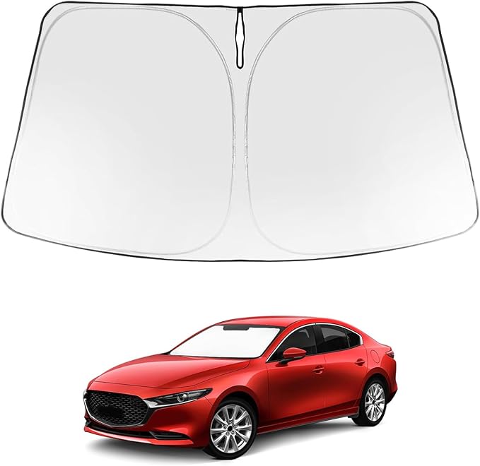 Proadsy Custom Fit 2019-2026 Mazda 3 Windshield Sun Shade, Blocks Heat | 240T Heat Shield, Drops Temp 54°F, Blocks 99% UV, Prevents Dashboard Cracking, Summer Parking & Beach Trips, Easy Twist-Fold by Proadsy