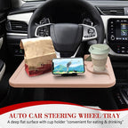 2 in 1 Car Steering Wheel Desk, Car Tray, Car Steering Wheel Desk Tray & Auto Seat Gap Filler Organizer, Multipurpose Travel Auto Steering Wheel Under Table Console for Most Vehicles (Beige) - Image 3
