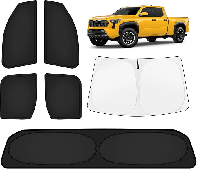 KUST Car Window Shades for Toyota Tacoma 2024-2025 2026 Windshield Sun Shade Side Window Cover UV Block Privacy Protection Tacoma Accessories for Camping Blackout Rear Back Full Set 6PCS by KUST