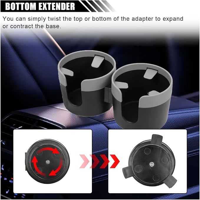 Car Double Cup Holder Extender, 2-in-1 Car Cup Holder Adapter with Adjustable Base, Universal Multifunctional Cup Holder Organizer for Beverage, Snack, Cup, Bottle Storage (Grey) - Image 5