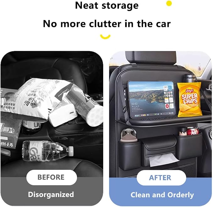 Tumecos Car Backseat Storage Bag with Foldable Table Tray,Large Capacity Seat Back Organizer,Car Kick Mat with Touch Screen Phone Holder,Multifunctional Backseat Protector Cover Pad (Style B) - Image 7
