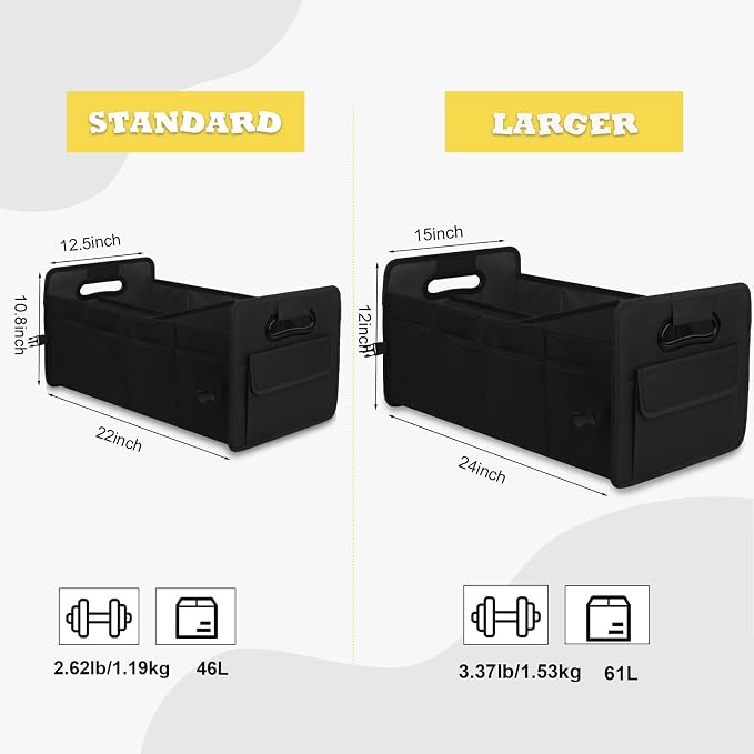 Car Trunk Organizer, Collapsible Car Organizers and Storage Large Black | Sturdy, Strong Capacity, Clean Decor, Multi Compartment Container Box, Adjustable Car Accessories for SUV Sedan Truck - Image 2