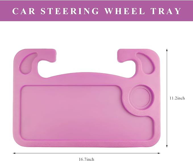 Car Steering Wheel Desk, 2 in 1 Multipurpose Auto Seat Stand Tray for Food Drink Laptop, Portable Double Sided Vehicle Steering Wheel Table for Eating & Work, Car Accessories (Pink) - Image 2