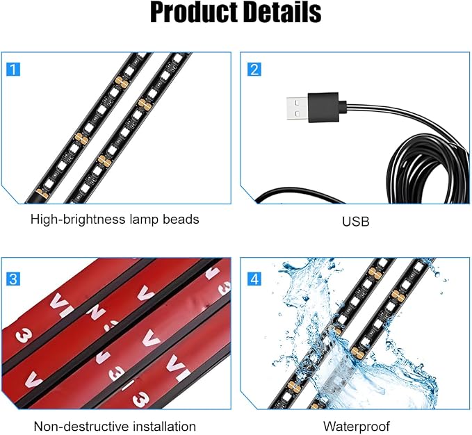 Car LED Strip Light, 12V 24 LED Vehicle Under Dash Neon Ambient Night Decor Lamp with USB Port, Automotive Interior Lighting Accessories, Universal for SUV Truck Sedan (Green) - Image 4