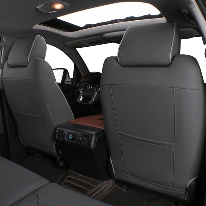 EKR Custom Fit Seat Covers for Select 2015-2020 4Dr Ford F150 SuperCrew XL,XLT,Lariat,King Ranch,Limited and F-250/350/450 Crew Cab XL,XLT - Leatherette (Gray) - Image 3