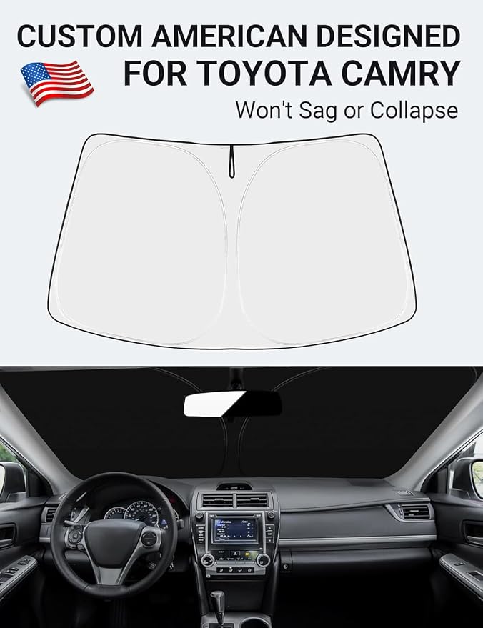 Proadsy Custom Fit 2013-2017 Toyota Camry Windshield Sun Shade, Blocks Heat | 240T Heat Shield, Drops Temp 54°F, Blocks 99% UV, Prevents Dashboard Cracking, Summer Parking & Beach Trips, Easy Twist-Fold - Image 2