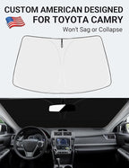 Proadsy Custom Fit 2013-2017 Toyota Camry Windshield Sun Shade, Blocks Heat | 240T Heat Shield, Drops Temp 54°F, Blocks 99% UV, Prevents Dashboard Cracking, Summer Parking & Beach Trips, Easy Twist-Fold - Image 2