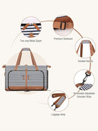 Lekesky Foldable Travel Duffle Bag for Women, Large Duffel Bag with Separate Shoes Compartments & Straps, Carry On Weekend Bag for Women, Hospital, Overnight (Blue Stripe, 30L) - Image 5