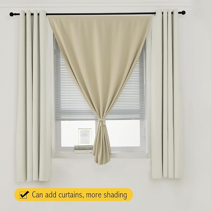 Self Adhesive Portable Blackout Curtains for Bedroom Easy to Install Window Thermal Lnsulated Kitchen Room Darkening Small Window Curtains, 47" W X 96" L, Beige, 2 Panels - Image 8