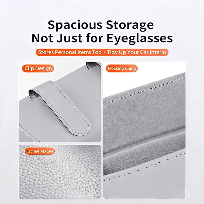 Magnetic Car Sunglasses Holder - Beige Nappa Visor Glasses Case | One-Handed Eyeglass Clip for Large Frames heat-resistant storage for aviators & cards,damage-free,vanity mirror friendly - Image 5