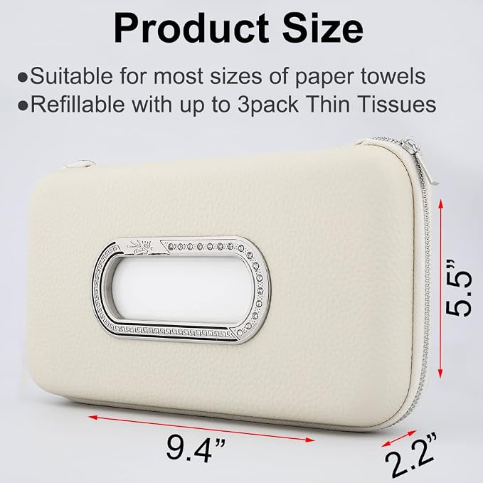 Car Tissue Holder, Sun Visor Napkin Holder, Car Visor Tissue Holder, Luxury PU Leather Backseat Tissue Case Holder (Beige) - Image 3