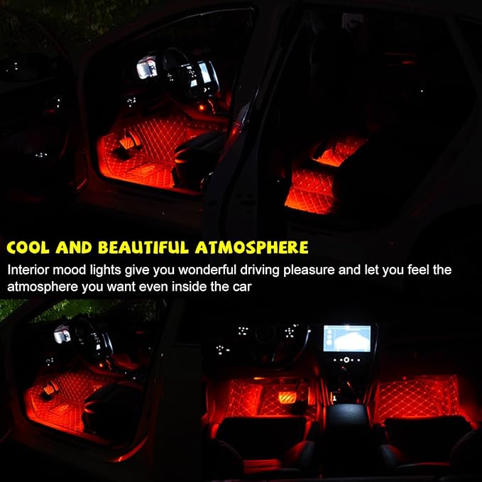 Car LED Strip Light, 48 LEDs RGB Neon Interior Atmosphere Lights, 12V Under Dash Ambient Night Light, USB Port Auto Interior Decorative Lamp, Universal Car Accessories (Red) - Image 4