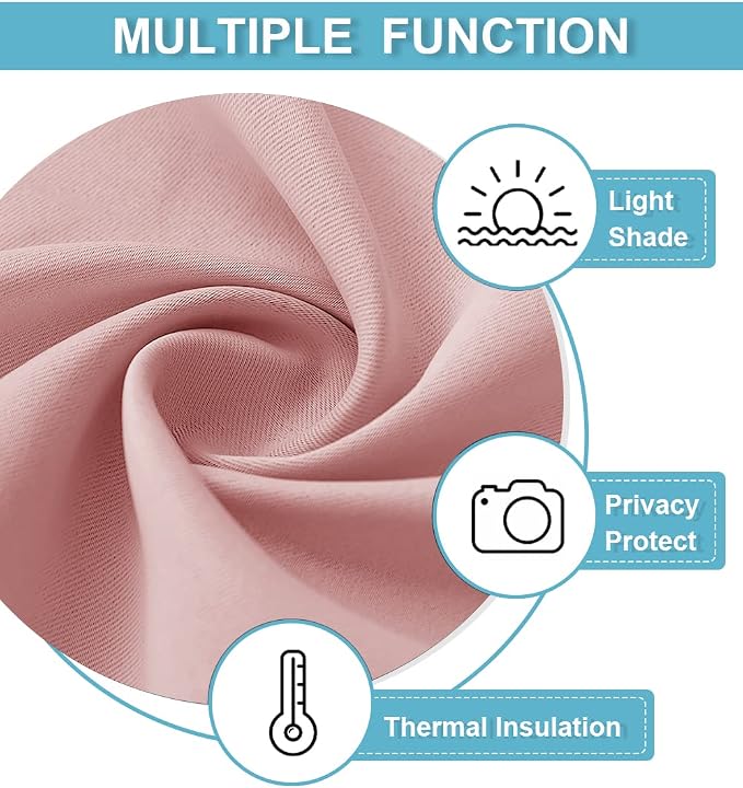 RYB HOME Small Window Curtains 45 inches Length for Kitchen Cafe Bathroom | Room Darkening Curtains & Drapes, Energy Saving, Thermal Insulated, For Kids Bedroom, W42 x L45, Peach Blush, 2 Panels - Image 4