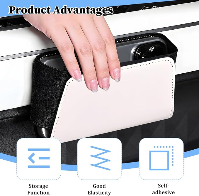 Car Seat Side Pocket Organizer, Leather Vehicle Seat Door Pouch Bag for Pen Phone Key, Automotive Console Card Sunglasses Holder Storage Bag, Universal for SUV Van Truck (Beige) - Image 5