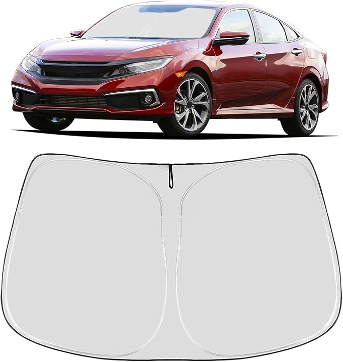 Proadsy Custom Fit 2016-2021 Honda Civic Windshield Sun Shade, Blocks Heat | 240T Heat Shield, Drops Temp 54°F, Blocks 99% UV, Prevents Dashboard Cracking, Summer Parking & Beach Trips, Easy Twist-Fold by Proadsy