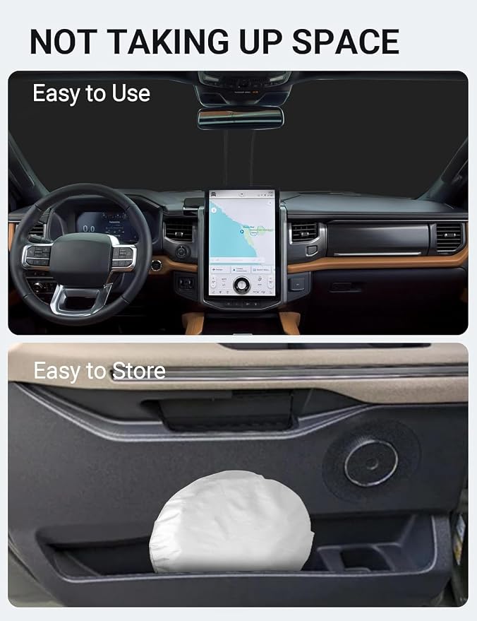Proadsy Custom Fit Car Windshield Sun Shade for 2018-2024 Ford Expedition | 240T Heat Shield, Drops Temp 54°F, Blocks 99% UV, Prevents Dashboard Cracking, Summer Parking & Beach Trips, Easy Twist-Fold - Image 9