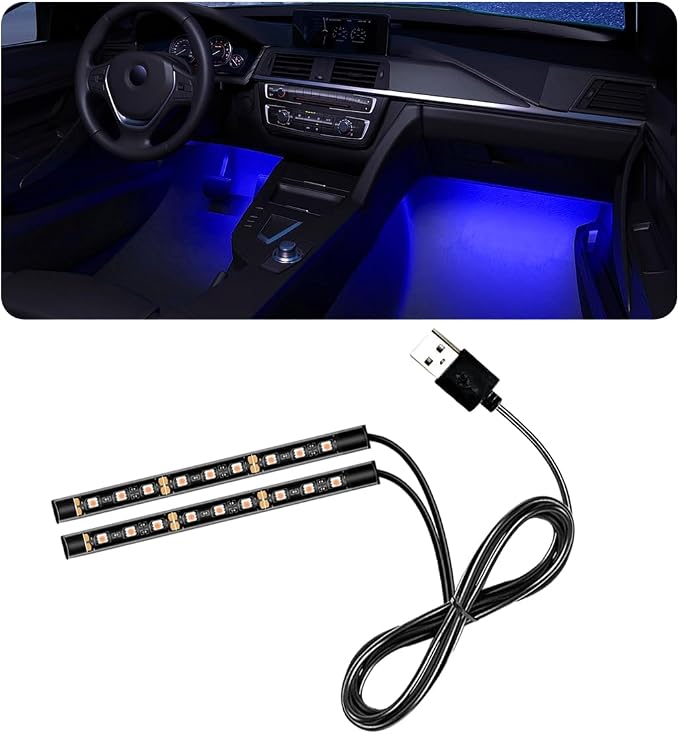 povtii Car LED Strip Light, 24 LED RGB Auto Under Dash Interior Atmosphere Lights, USB Vehicle Decorative Lamp Ambient Night Light Strip, Lighting Kit Car Accessories (Blue) by povtii