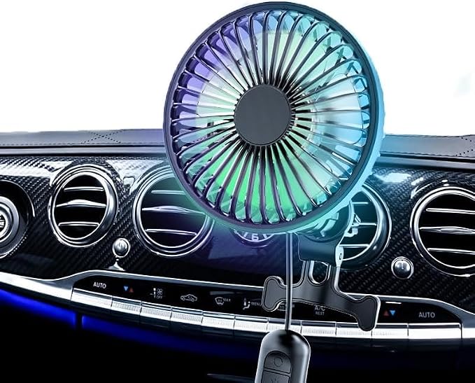 Car Fan, Portable Cooling Fan with Adjustable 3 Speed Wind and 5 RGB Light, Rotatable 360° Automatic Oscillating,Quiet operation, USB Powered, Air Circulation for Vehicle, Van, Truck, SUV by AriKroii
