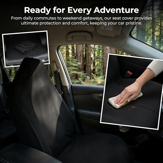Car Towel Seat Cover, Waterproof Non-Slip Automotive Towel Rear Protective Cover, Sweat-Proof Machine Washable Removable Carseat Vehicle Rear Seat Mat Protector, Universal Fit (Black) - Image 3