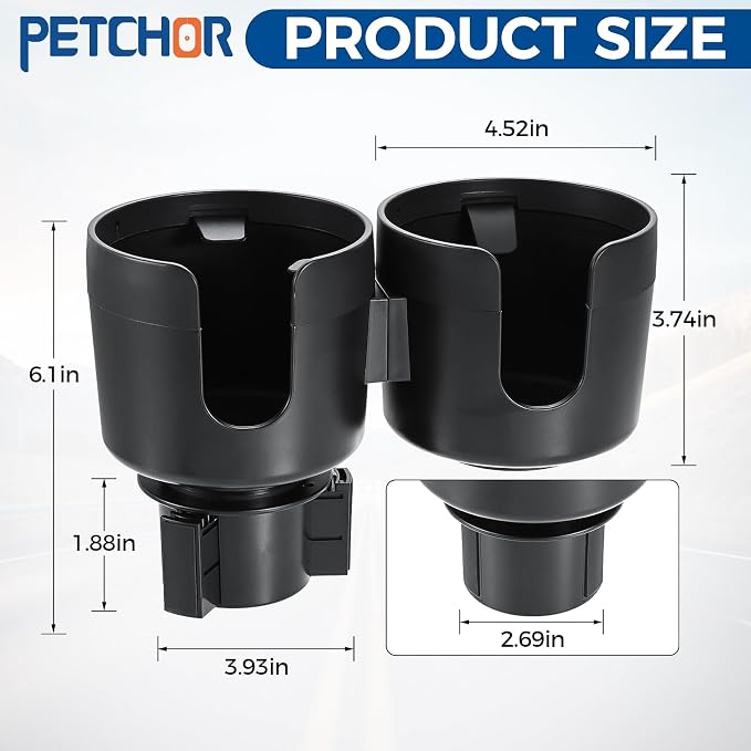 Large Dual Car Cup Holder Expander for Bottles Cups Snack Organizer | With Impact-resistant Silicone Edges for Anti-Slip Stability. All Purpose Car Cup Holder for Bottles Cups Snack Organizer - Image 2