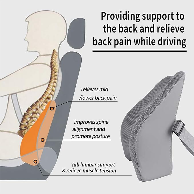 Memory Foam Lumbar Support Pillow for Car - Back Support for Car Seat (Gray) - Image 6