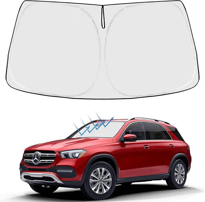 Proadsy Custom Fit Car Windshield Sun Shade for 2020-2025 Mercedes-Benz GLE | 240T Heat Shield, Drops Temp 54°F, Blocks 99% UV, Prevents Dashboard Cracking, Summer Parking & Beach Trips, Easy Twist-Fold by Proadsy
