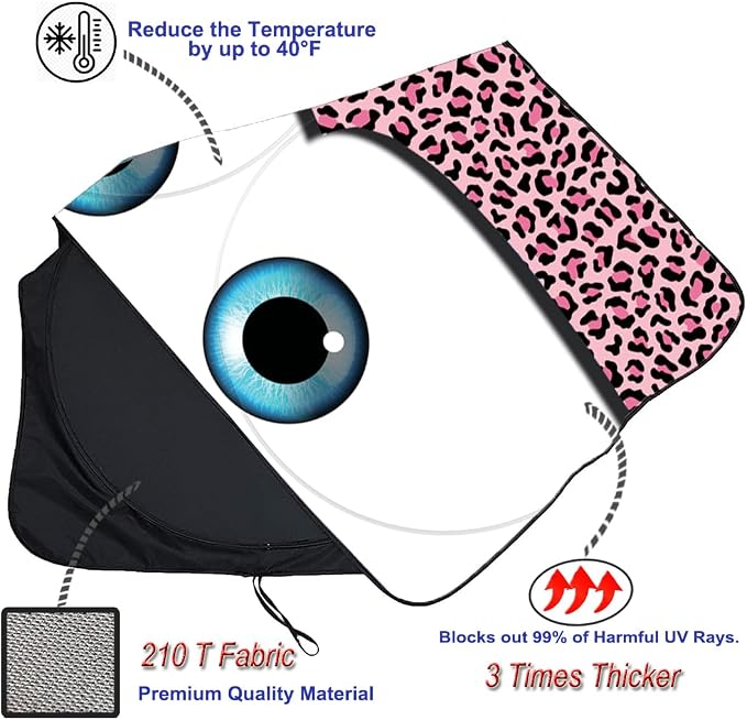 Gven Windshield Sun Shade Car Sun Shade 2026 Pink Car Accessories for Women Car Shades for Front Window Girly Windshield Cover Sunshades for Summer Heat Portection(Pink Leopard, S) - Image 5