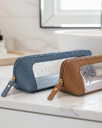 Clear Makeup Bag Set of 2 - Travel Toiletry Organizer for Women, Waterproof Cosmetic Pouch & Car Accessory for Travel Size Pencil Case Pouch Car Organizer and Storage (2Pack-Standard&Slim, Brown) - Image 7
