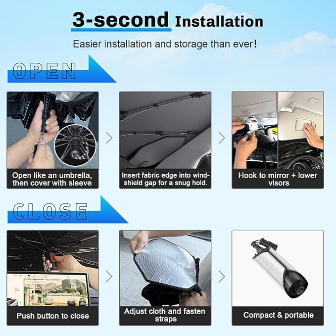 SXCY for 2022-2025 2026 Nissan Frontier Windshield Umbrella Sunshade [Easier Foldable] for 2025 2026 Nissan Frontier Accessories 2025 Frontier Sunshade Umbrella 2026 Frontier Windshield Shade Umbrella - Image 5