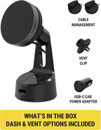 Scosche Qi2 Wireless MagSafe Car Mount Charger, 15W Magnetic Suction Cup Windshield/Dashboard Cell Phone Holder with Vent Clip & Fast USB-C Car Charger Compatible with Apple iPhone 16/15/14/13/12, S25 - Image 7
