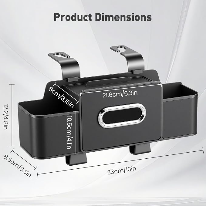 2 Pack Back Seat Car Organizers with Tissue Box and Cup Holders, Balck | Each organizer combines tissue storage, 2 cup holders, phone pocket and hooks to keep rear-seat essentials organized. - Image 8