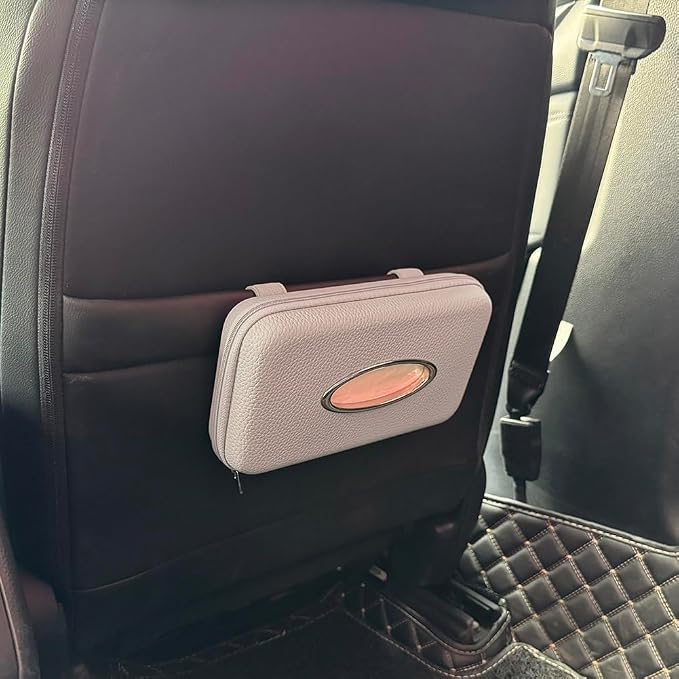 Car Tissue Holder, Sun Visor Tissue Holder, Zipper Car Visor Napkin Holder, PU Leather Backseat Tissue Case for Auto Vehicle (Grey) - Image 3