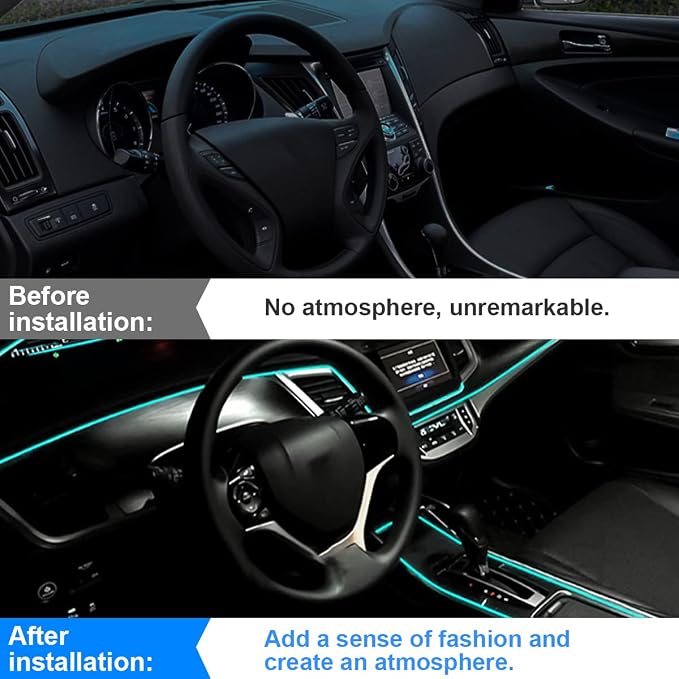 10FT EL Wire Strip Lights, USB Car Neon Trim, Sewing Edge, Ice Blue | USB-powered operation, sewing-edge design, fuse protection, interior ambient lighting use, cut-to-length construction - Image 6