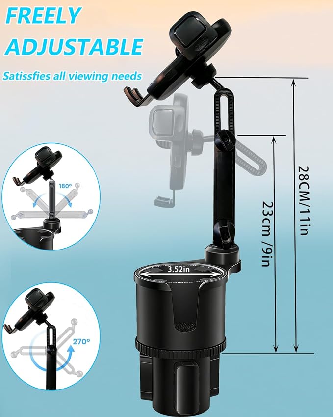 Cup Phone Holder for Car with Expandable Base, 2 in 1 Height-Adjustable Dual Cell Phone Holders Car Cupholder Mount, Friendly Fit Large Bottle & iPhone All Cellphone for Truck SUV | No Shake Design - Image 5
