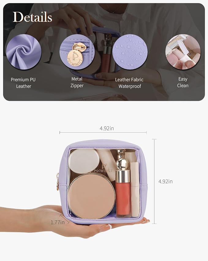 Clear Makeup Bag, Easy to Find Mini Makeup Bag for Purse, Travel Makeup Bag for Car, Compact Cosmetic Pouch for Daily Essentials,Purple - Image 4