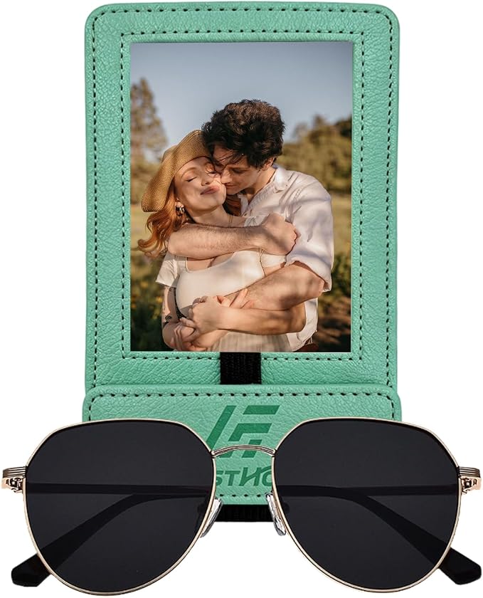 Magnetic 2-in-1 Sunglass & Photo Holder for Car Visor, Leather Anti-Slip No-Fall No-Slide, Fits SUV Truck RV by Unknown