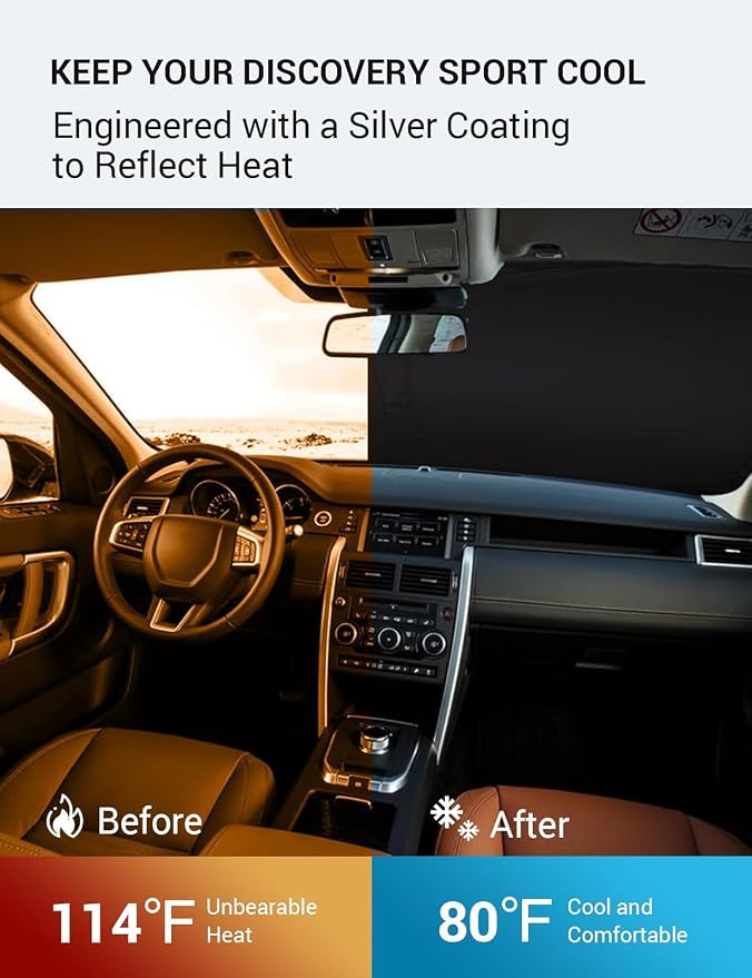 Proadsy Custom Fit 2014-2019 Land Rover Discovery Sport Windshield Sunshade | 240T Heat Shield, Drops Temp 54°F, Blocks 99% UV, Prevents Dashboard Cracking, Summer Parking & Beach Trips, Easy Twist-Fold - Image 3