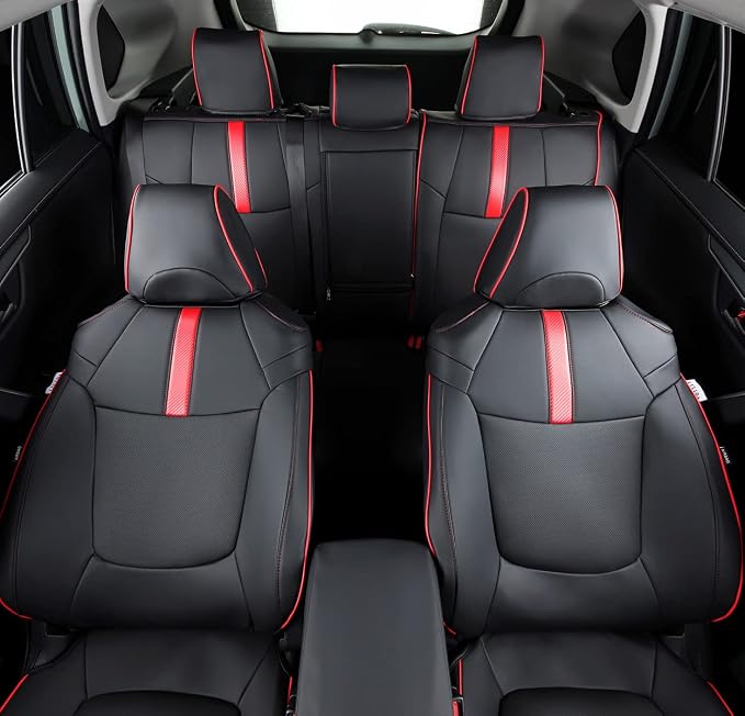 Custom Fit RAV4 (for Hybrid) Seat Covers Full Set for Toyota RAV4 Hybrid 2019 2020 2021 2022 2023 2024 2025 with Waterproof Faux Leather (Black with Red Trim, LU01-Hybrid) - Image 5