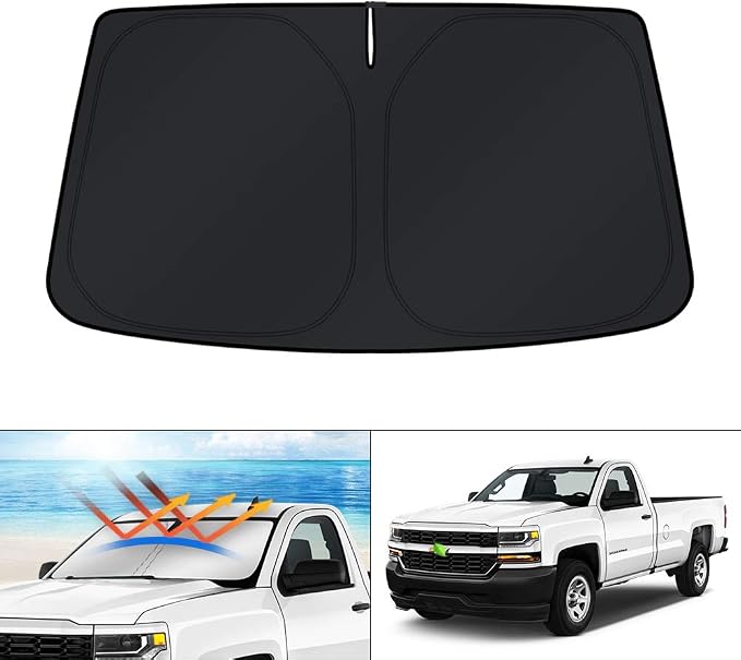 KUST Windshield Sun Shade for 2014-2016 2017 2018 Chevrolet Chevy Silverado/GMC Sierra 1500 2500HD 3500HD Custom Fit Sunshade Accessories Foldable Sun Visor Protector Block UV Rays by KUST
