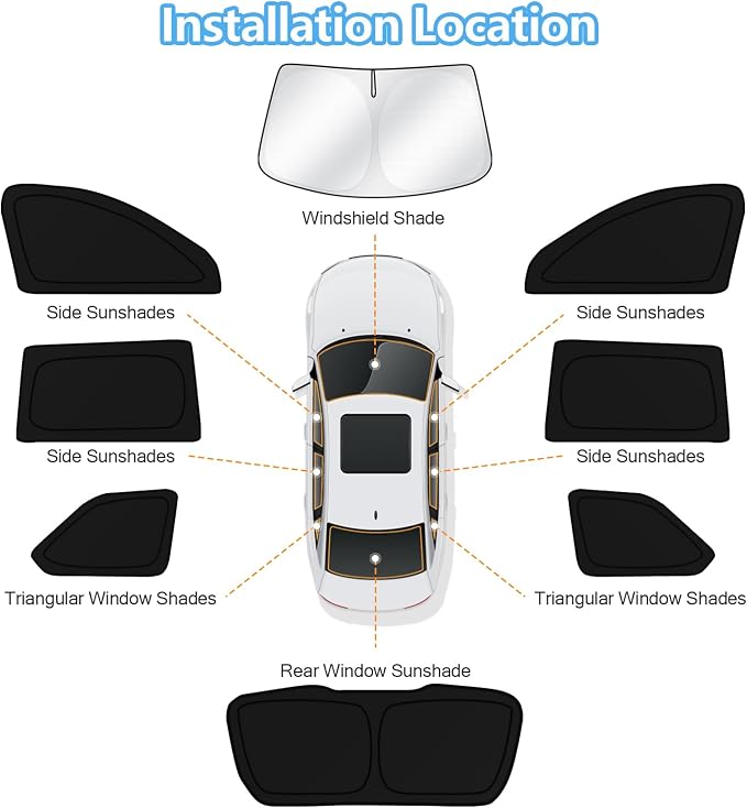 KUST Car Window Shades for Jeep Grand Cherokee 2022-2025 2026 Windshield Sun Shade Side Window Cover UV Block Privacy Protection Accessories for Camping Blackout Rear Back Full Set 8PCS - Image 8