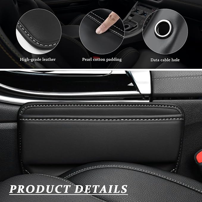 Kewucn Car Seat Gap Organizer, Adjustable Leather Front Seat Gap Filler Storage Box, Multifunctional Auto Console Side Pocket Organizer for Phone Glasses Key Card, Car Accessories (Black) - Image 3