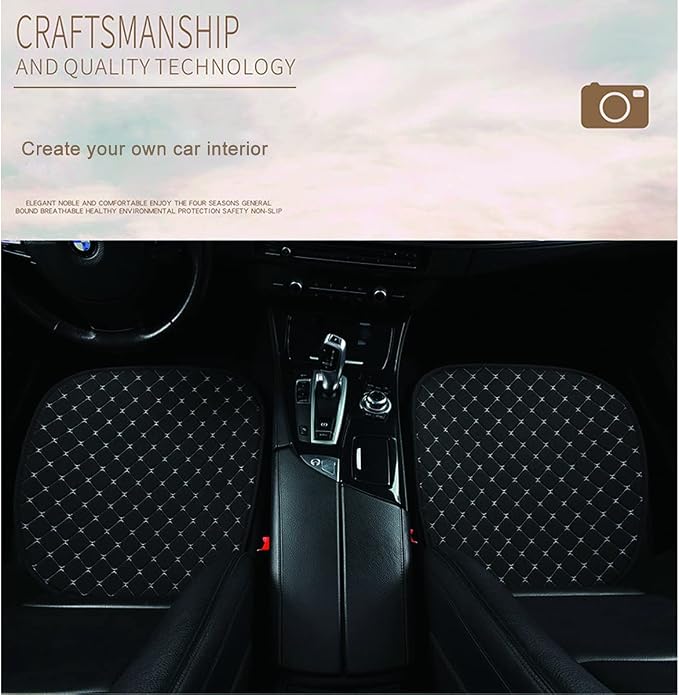 1 PC Car Seat Cover Auto Cushion Vehicle Front Seat Chair Cover Protective Mat pad for Baby, SUV, Skin-Friendly Golden Embroidery Thread (Black-Front) - Image 2